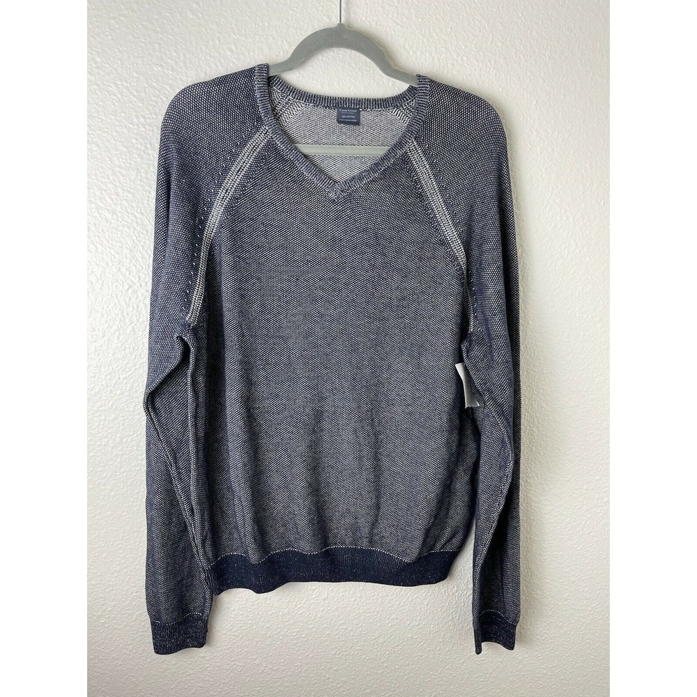 Tailor Vintage Men's Pullover Sweater Blue Melange Reversible V Neck Large L New